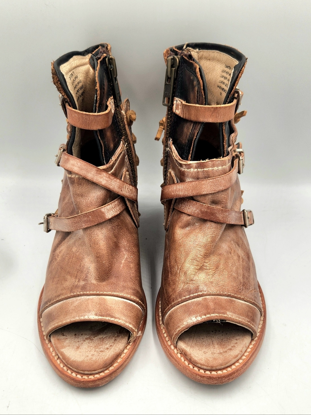 Freebird Carter Stack Heel Ankle Boot Brown Strappy Boho Womens 10 Buckle Straps - Picture 3 of 14